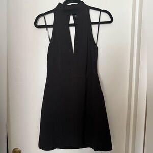 🖤 Express Black Formal Mini Dress – Size 6 (High Neck + Plunging Neckline)